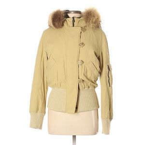 Authier Tan Parka Coat With Fur Hood Size 8